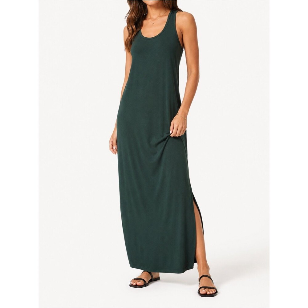 Daily Ritual Supersoft Terry Maxi Dress Size XS Deep Green Racerback Sleeveless